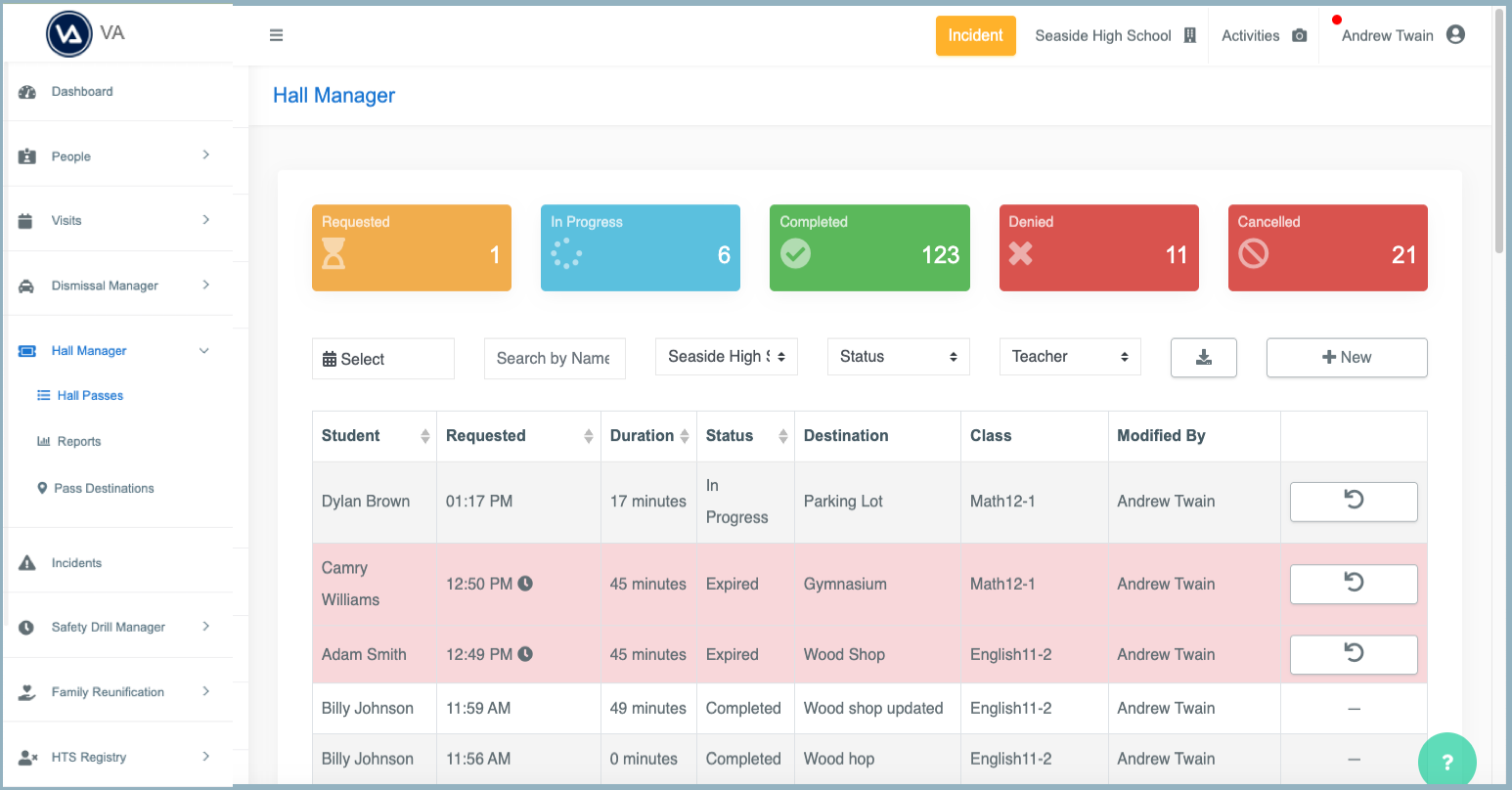 Manage Student Passes in the Hall Manager Dashboard