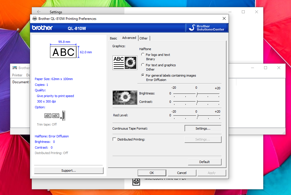 Configure Brother QL-810W Printer Settings for Windows