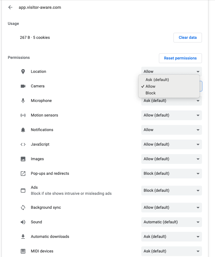 Enable Camera Access for Check-In Kiosk