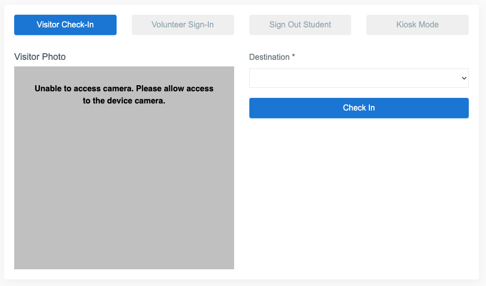 Enable Camera Access for Check-In Kiosk
